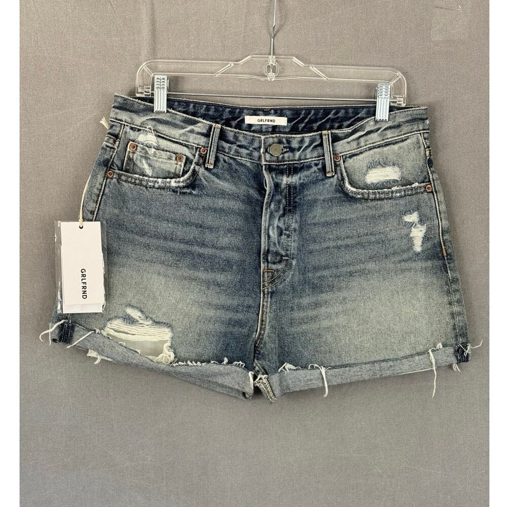 GRLFRND Kerry Denim Shorts Size 30 NWT High Rise Distressed Cuffed Blue